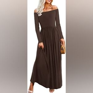 Casual Long Sleeve Off Shoulder Maxi Long Dress with Pocket
